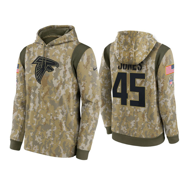 Men's Atlanta Falcons #45 Deion Jones Camo 2021 Salute To Service Therma Performance Pullover Hoodie Men's Atlanta Falcons #45 Deion Jones Camo 2021 Salute To Service Therma Performance Pullover Hoodie